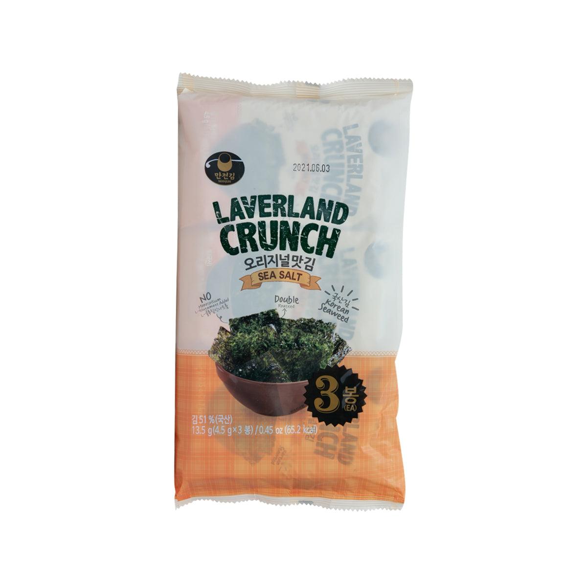 MANJUN Laverland Crunch sea salt flavored seaweed snack packet, 3 servings