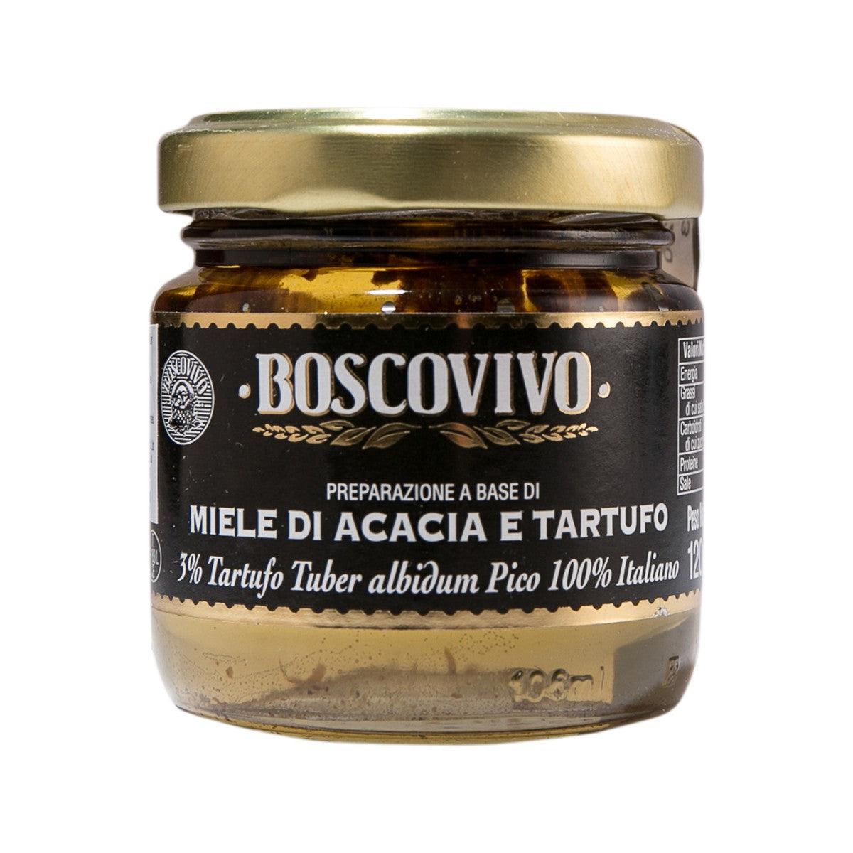 BOSCOVIVO truffle acacia honey jar, 120g glass jar with gold lid