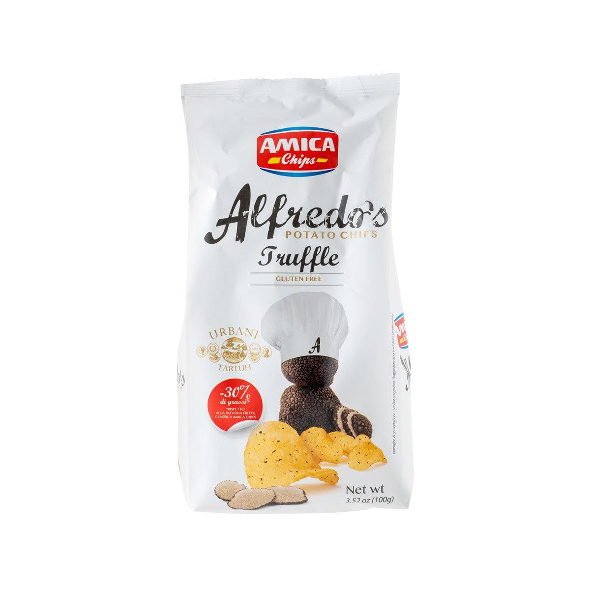 AMICA Alfredo's Truffle potato chips bag, 100g, black truffle flavor