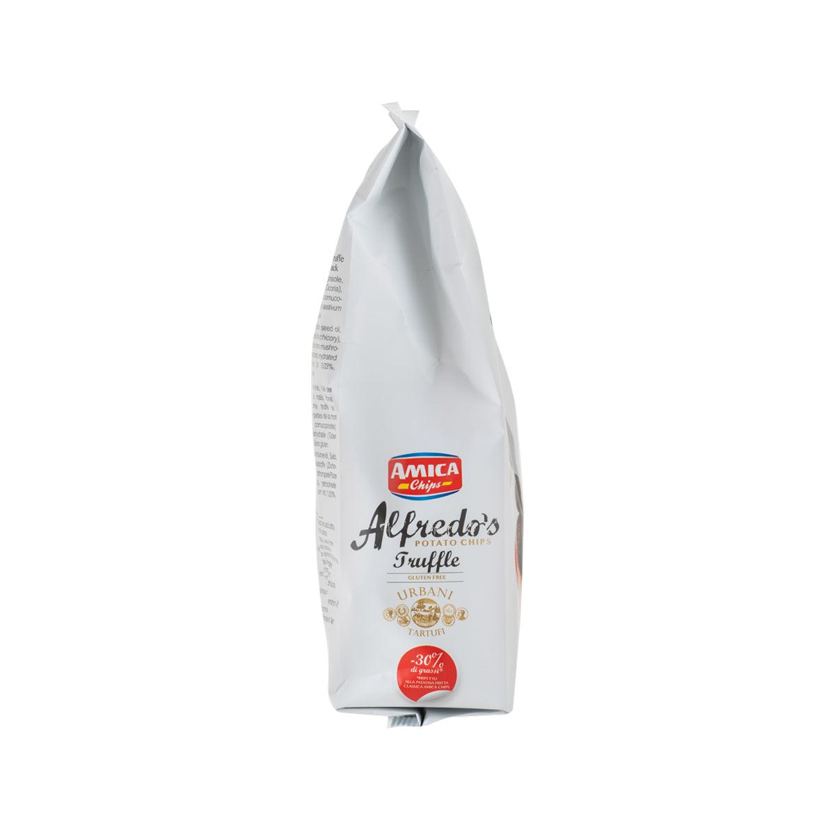 AMICA Alfredo's Truffle potato chips bag, side view, 100g
