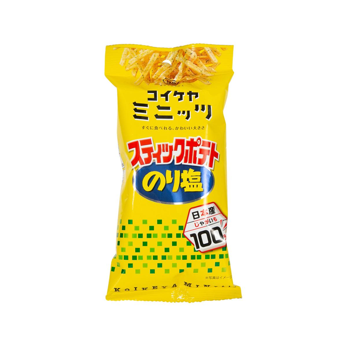 KOIKEYA seaweed salt potato stick snack bag, yellow front label with blue flavor badge