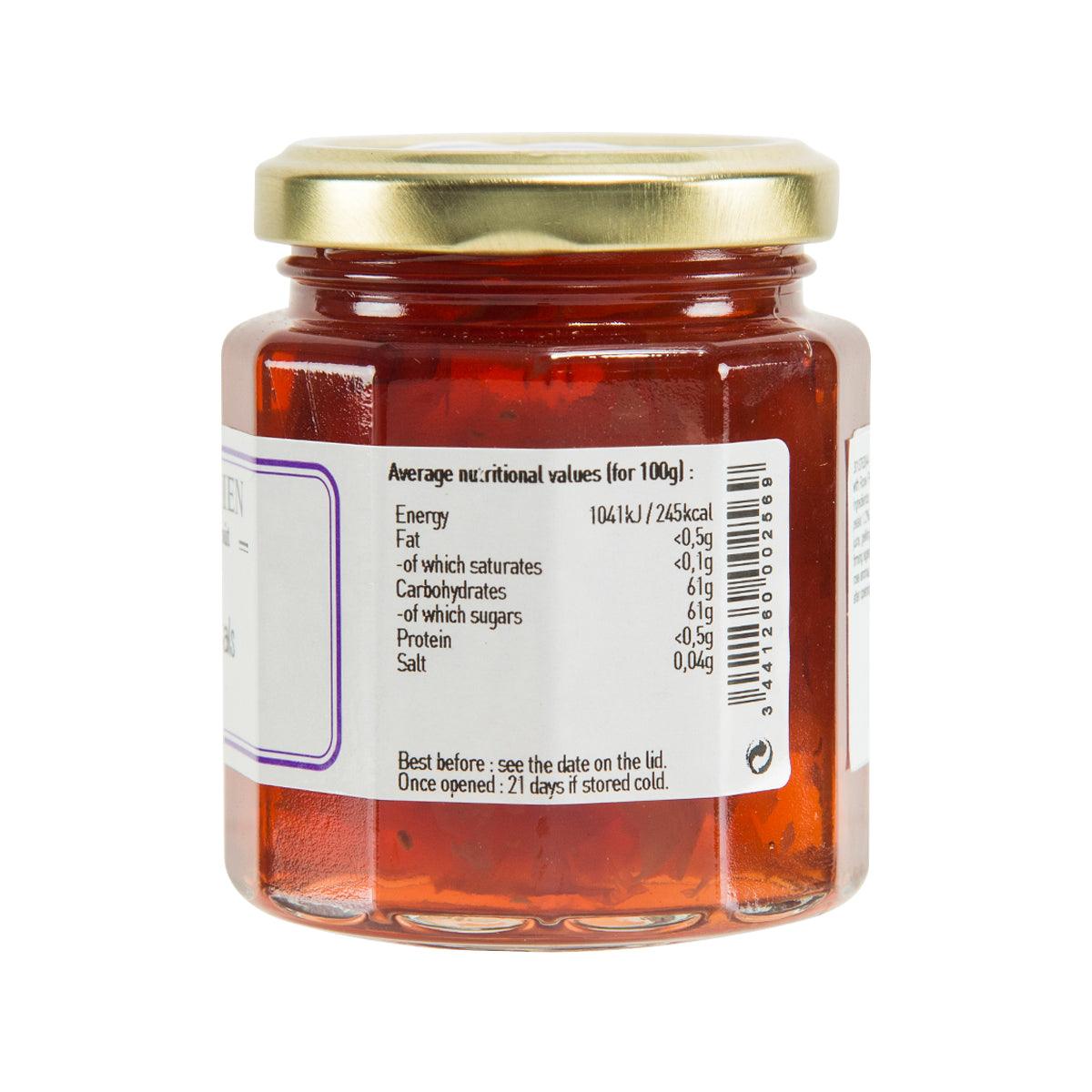 Rose petals spread jar with nutrition label and gold lid