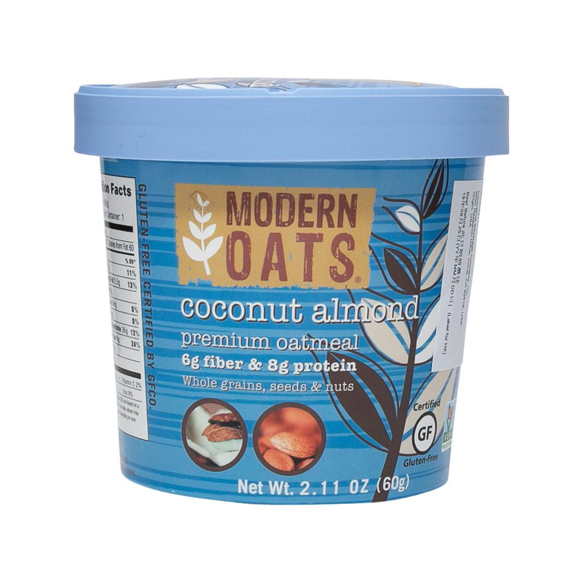 Coconut almond premium oatmeal tub by MODERN OATS, 60g with blue lid