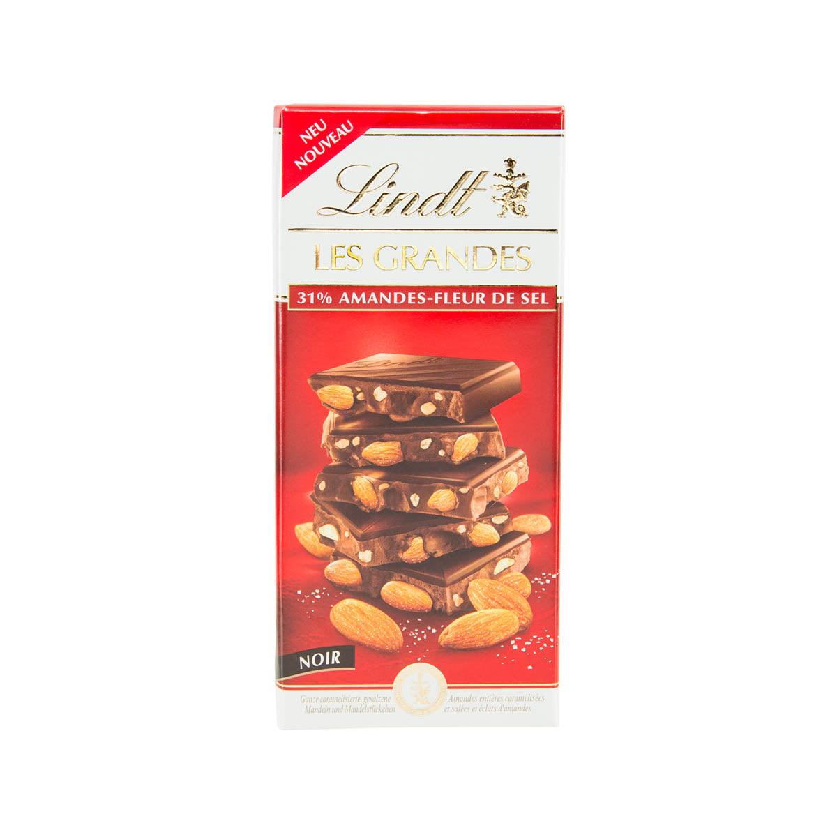 Lindt dark chocolate bar pack with almonds and sea salt, 150g