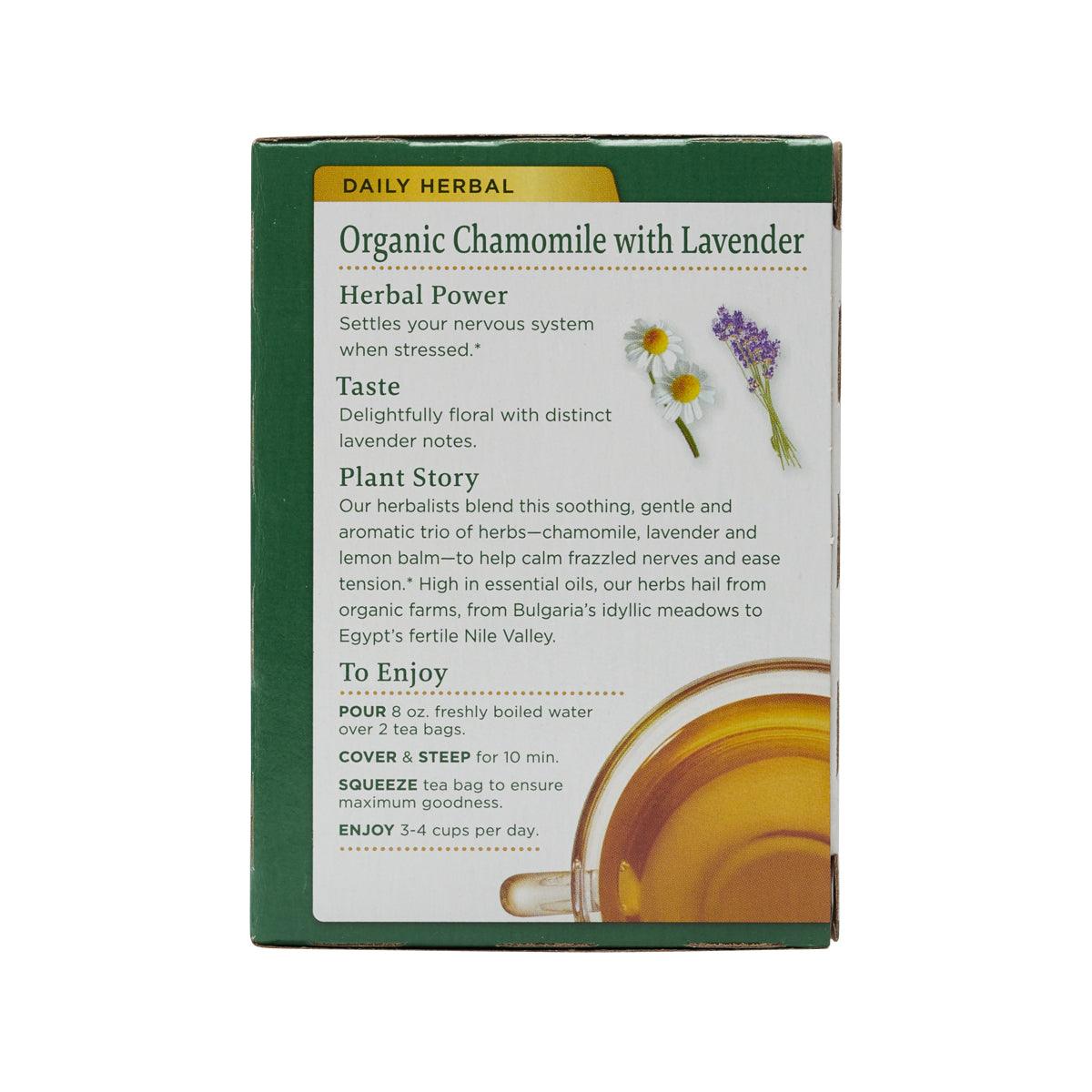 Organic chamomile with lavender tea bags box, Daily Herbal description panel