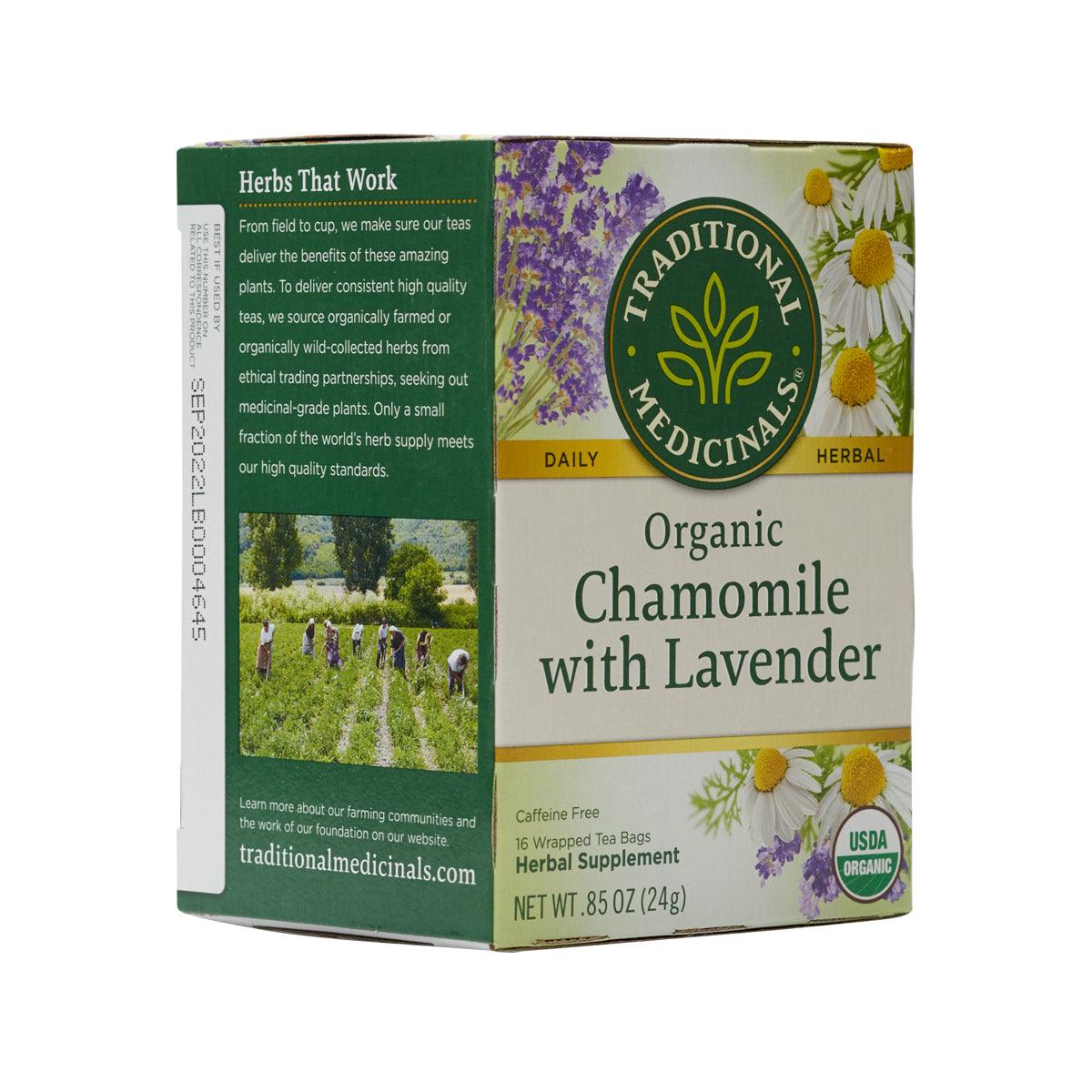 Organic chamomile with lavender tea bags box, Daily Herbal side panel