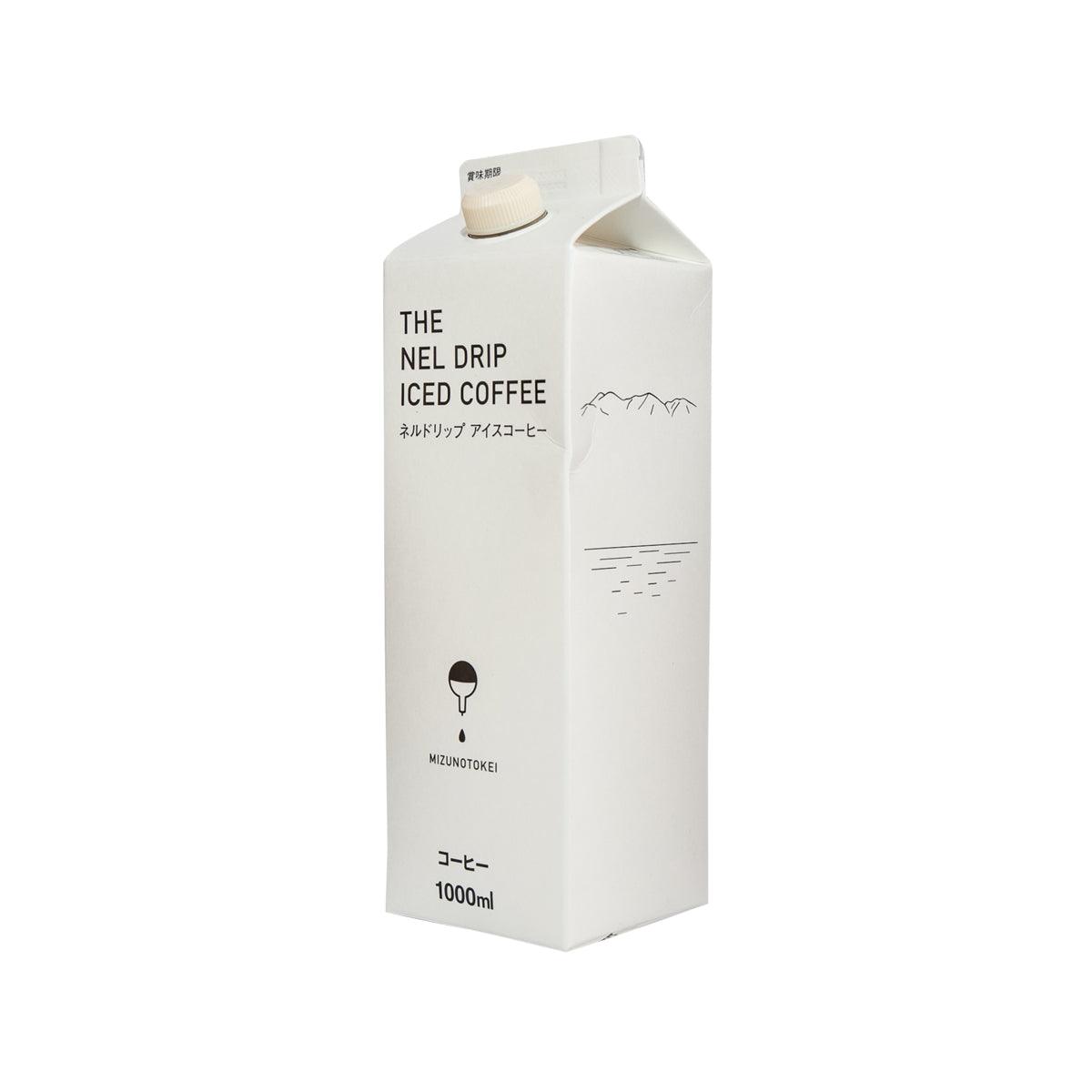 1L iced coffee carton side panel with icons and tasting-style lines