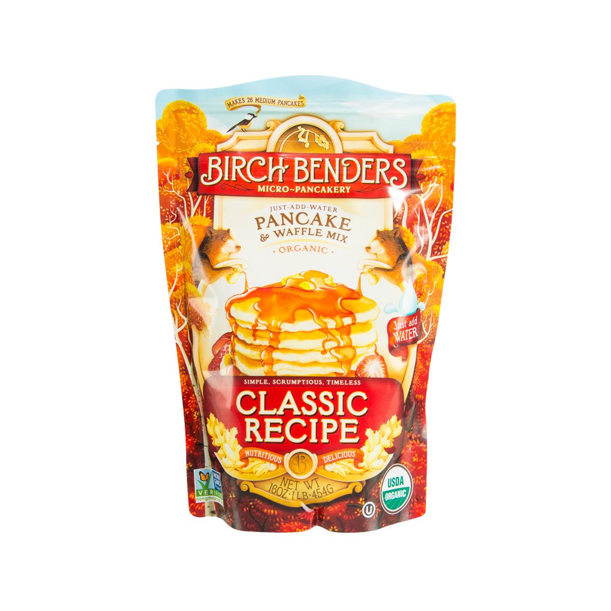 BIRCH BENDERS organic pancake and waffle mix pouch, Classic Recipe 454g