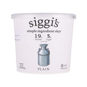 SIGGI'S plain skyr strained non-fat yogurt cup, white tub with blue label art