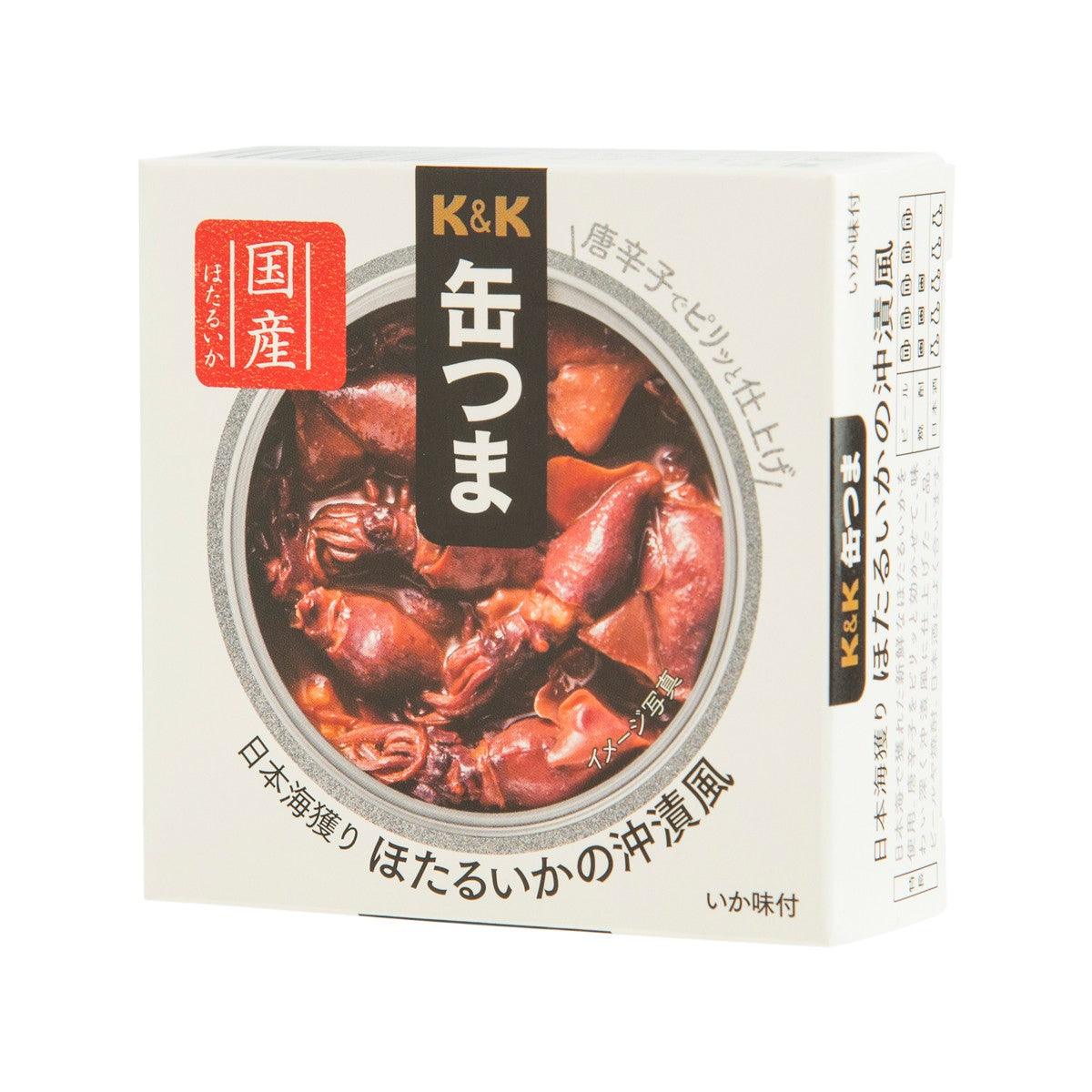 K&K seasoned firefly squid box side with label and squid artwork