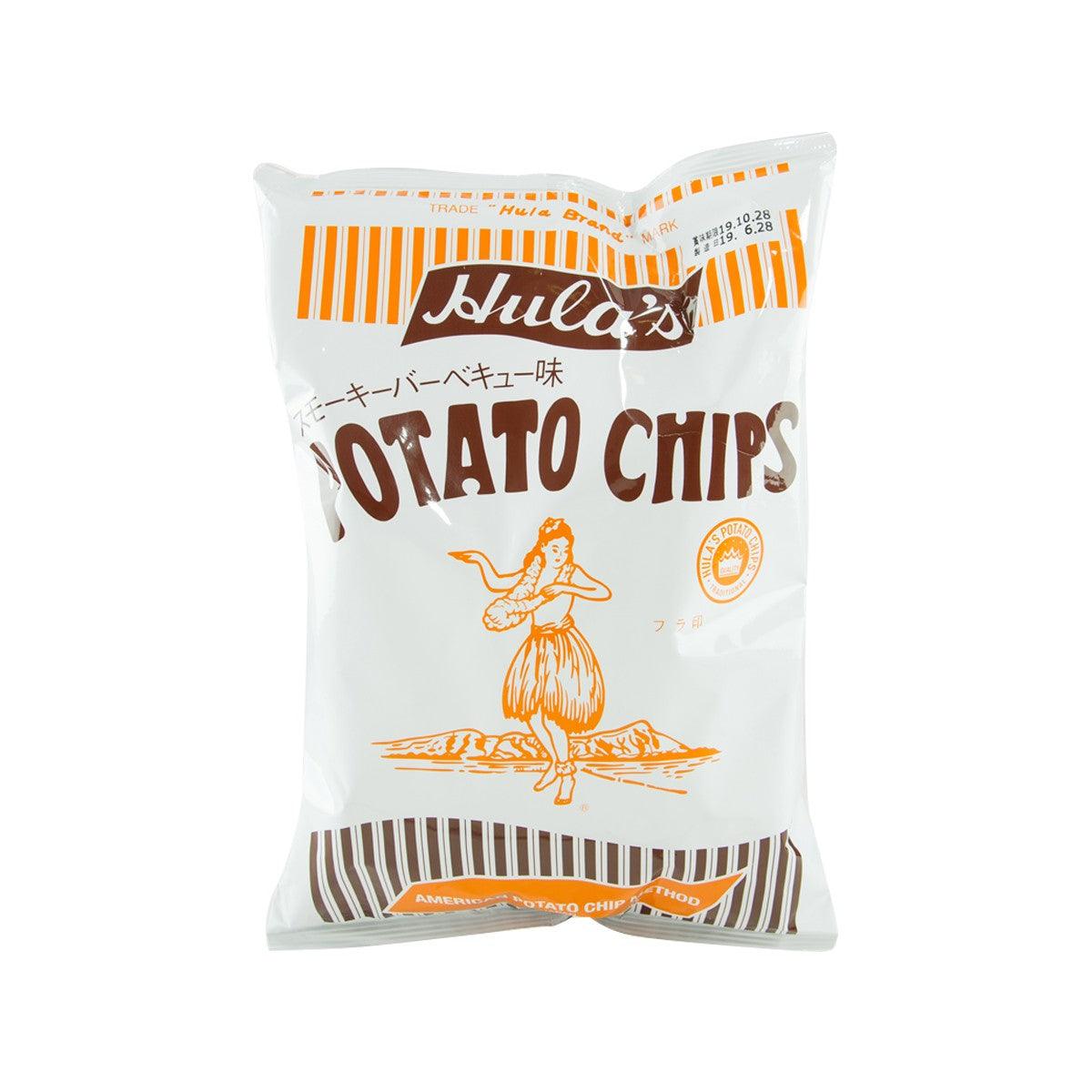 Potato chips bag with orange-and-white branding and graphics on the front panel