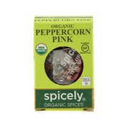Organic pink peppercorns spice blend box, green packaging with round window