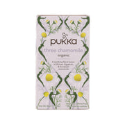 PUKKA organic three chamomile tea sachets pack, 30g, with chamomile illustrations