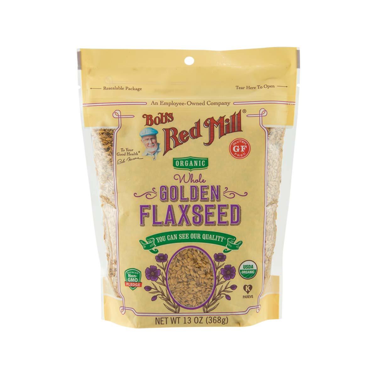 BOB'S RED MILL organic whole golden flaxseed bag, front view