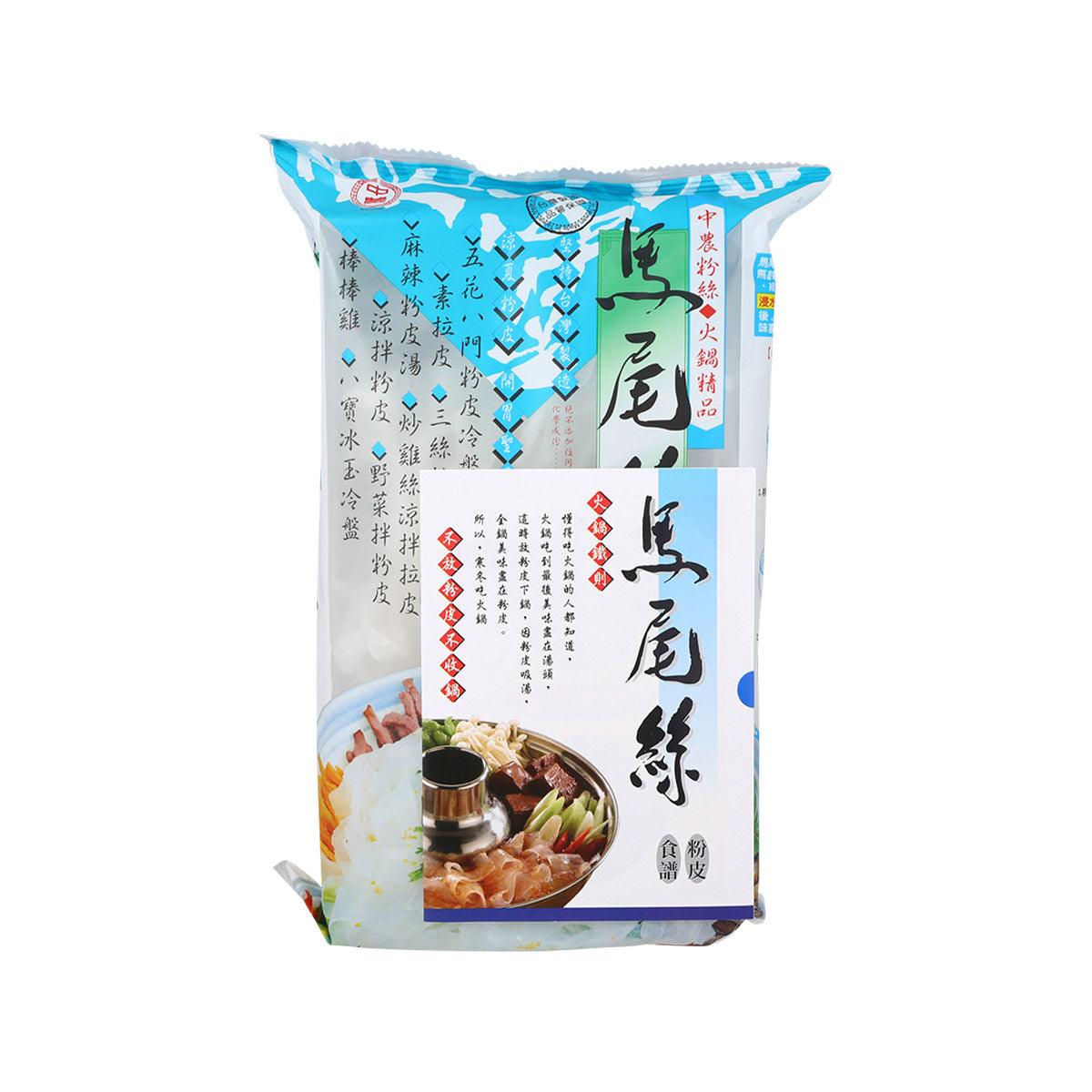 JUNGNUNG green bean noodle 120g pouch, blue-and-white front with dish photo
