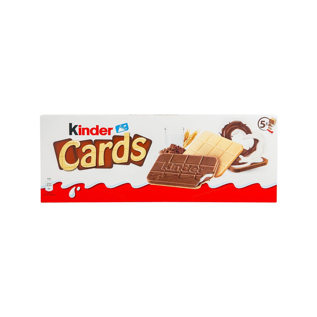 Kinder Cards wafer biscuits stuffed with milk chocolate cream, box front view