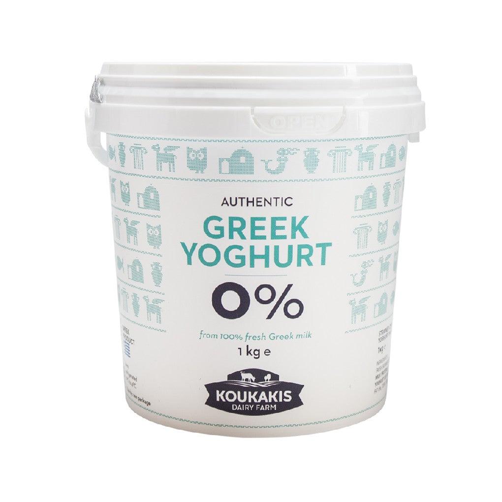 KOUKAKIS Greek yogurt 0% fat 1 kg tub, white with teal label