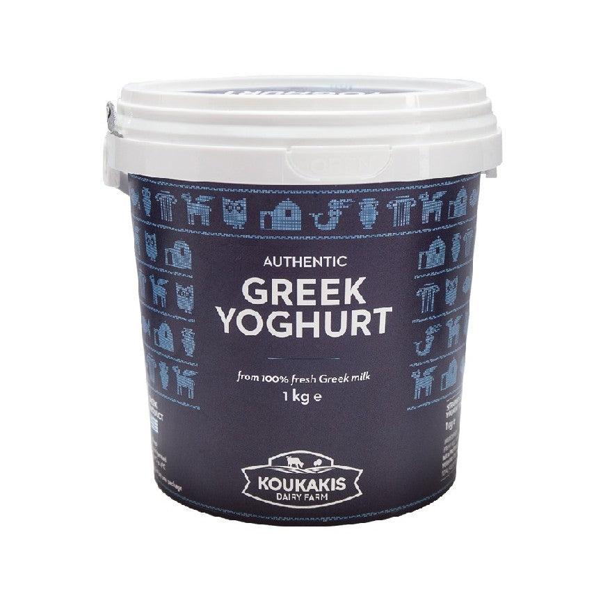 KOUKAKIS Greek yoghurt tub, 1 kg, sealed plastic container with blue label
