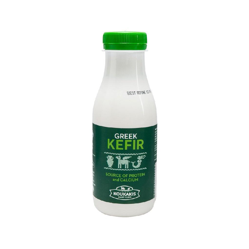 KOUKAKIS Greek kefir bottle, 330 mL, white bottle with green cap and green label