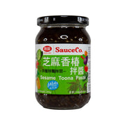 SauceCo Sesame Toona Paste jar, 350g, black lid and dark sesame paste