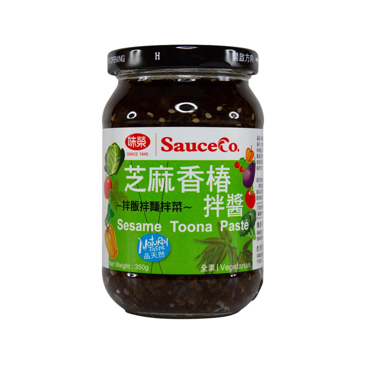 SauceCo Sesame Toona Paste jar, 350g, black lid and dark sesame paste