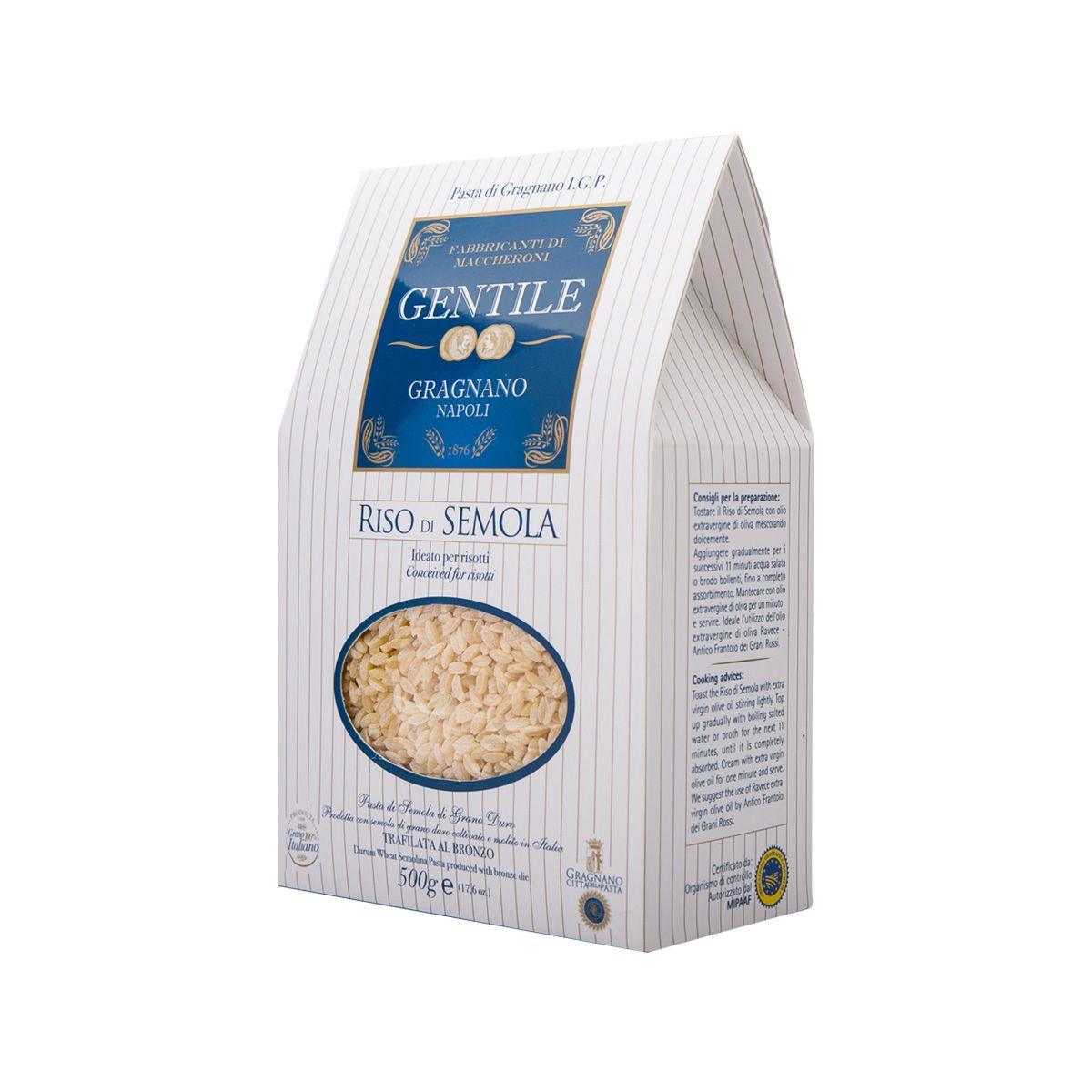 GENTILE Riso di Semola 500g side view carton with blue label