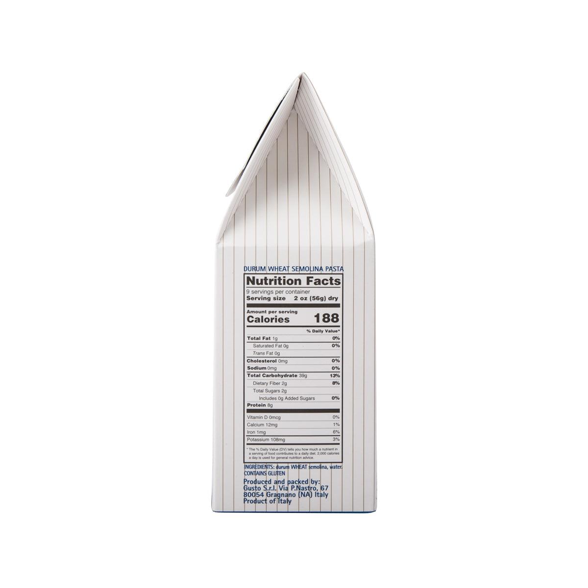 GENTILE Riso di Semola 500g nutrition facts panel on back carton