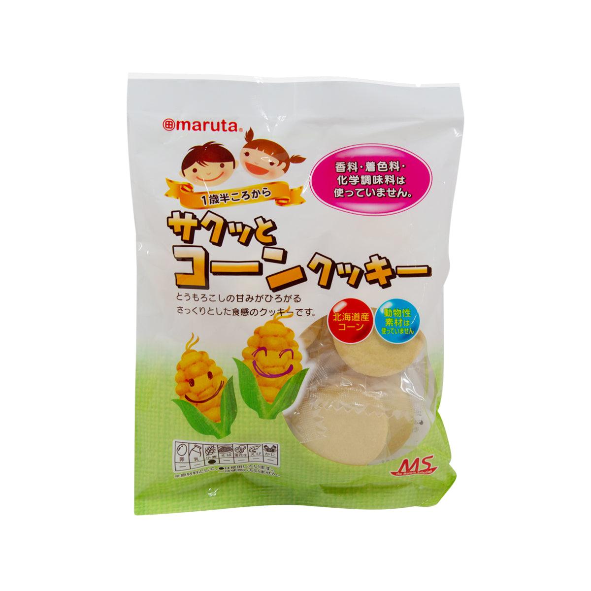 MARUTA baby corn cookies package, 24-piece bag with cartoon corn design