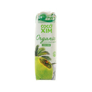 Organic coconut water carton, 1000mL, front label with green brand and coconut