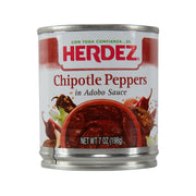 Chipotle pepper in adobo sauce can with red HERDEZ label and lid