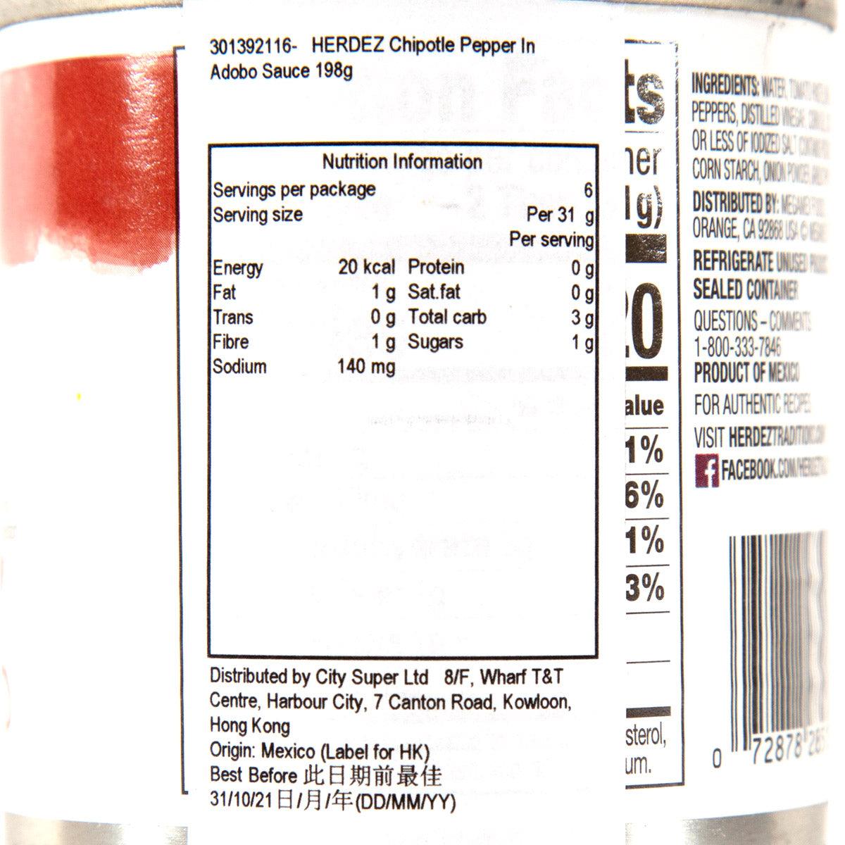 Chipotle peppers in adobo sauce can nutrition facts panel
