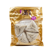 Black sesame mochi stuffed bun pouch with several buns visible in clear window