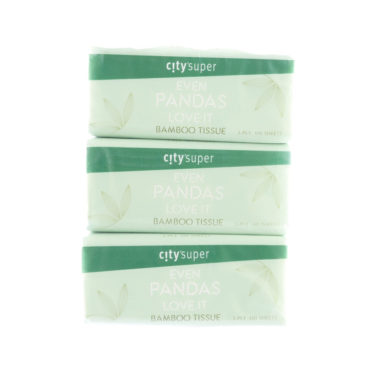 3-pack 3-ply bamboo tissue soft packs, green and white, stacked