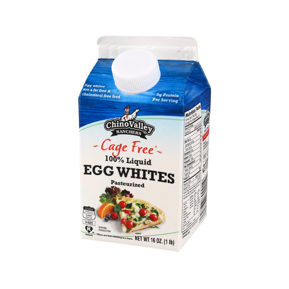 Chino Valley cage-free liquid egg whites pasteurized 16 oz carton, side view