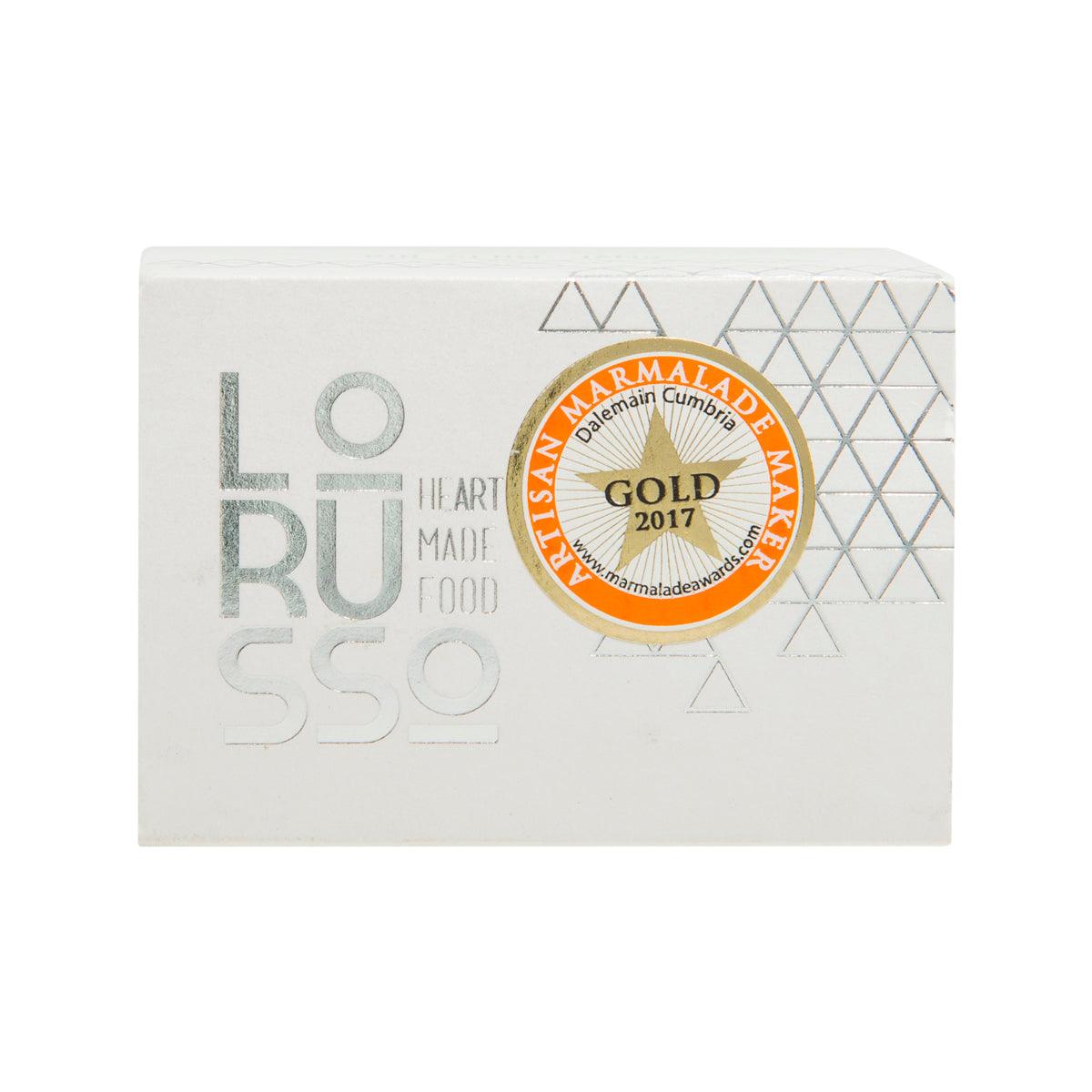 White carton with gold Marmalade award 2017 seal and LORUSSO geometric design