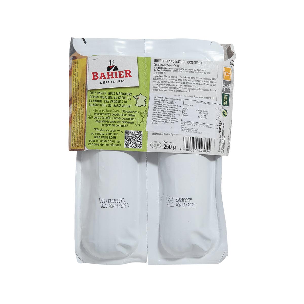 Natural white pudding with fresh milk 250g back package with product details