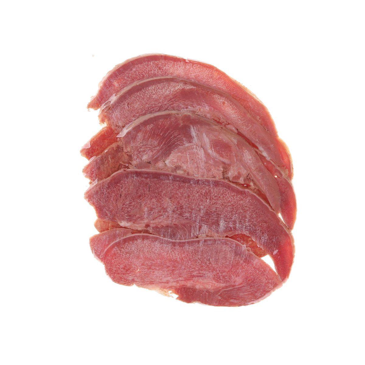 Red pork tongue aspic slices, stacked oval cuts