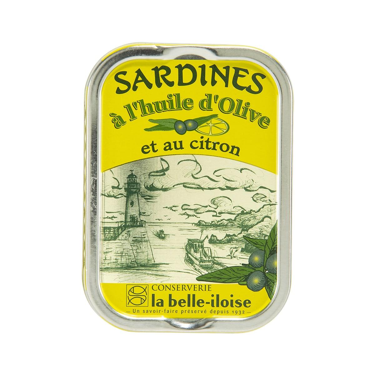LA BELLE-ILOISE sardines tin with olive oil and lemon, front label