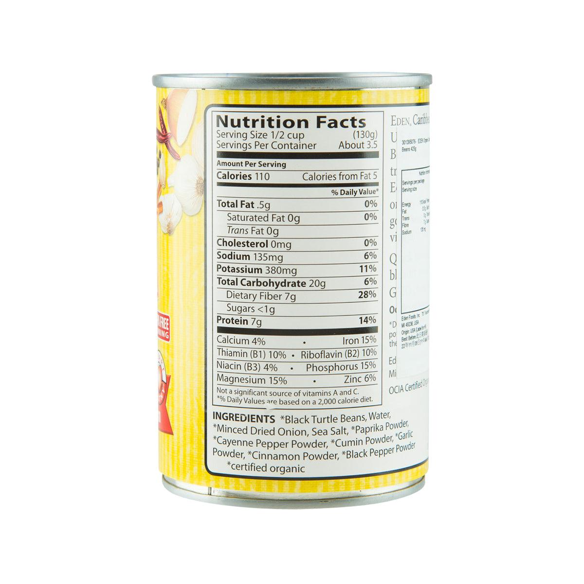 EDEN organic black bean can back label with nutrition facts and ingredients