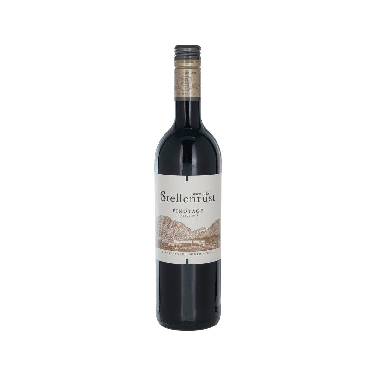 Stellenrust Pinotage red wine bottle, dark glass, foil neck, paper label