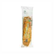 MARIO FONGO flatbread with fleur de sel, packaged golden-brown loaf in clear bag