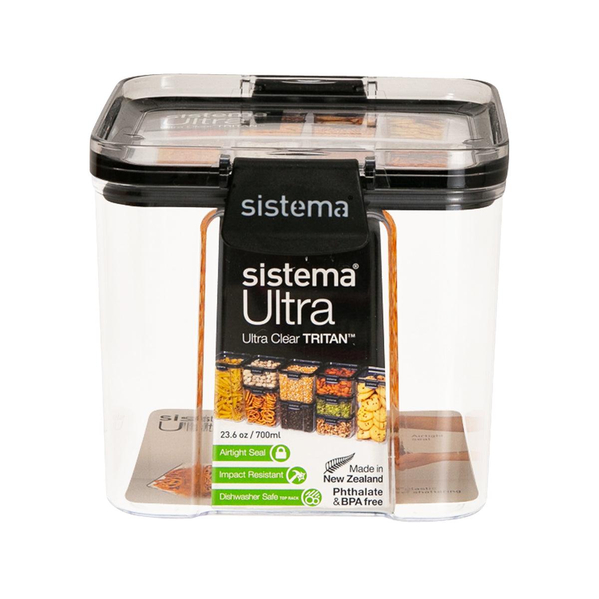Square clear Tritan container, black lid, 700 mL; storage with grid compartments
