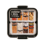 Square ultra clear Tritan container with black snap lid, 700 mL, divider insert