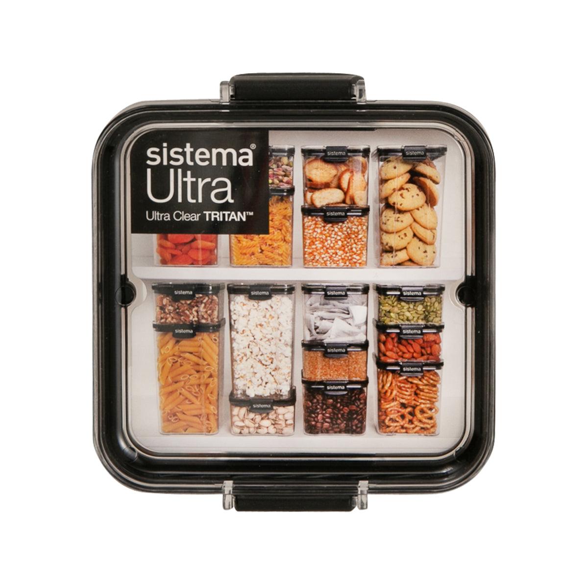 Square ultra clear Tritan container with black snap lid, 700 mL, divider insert