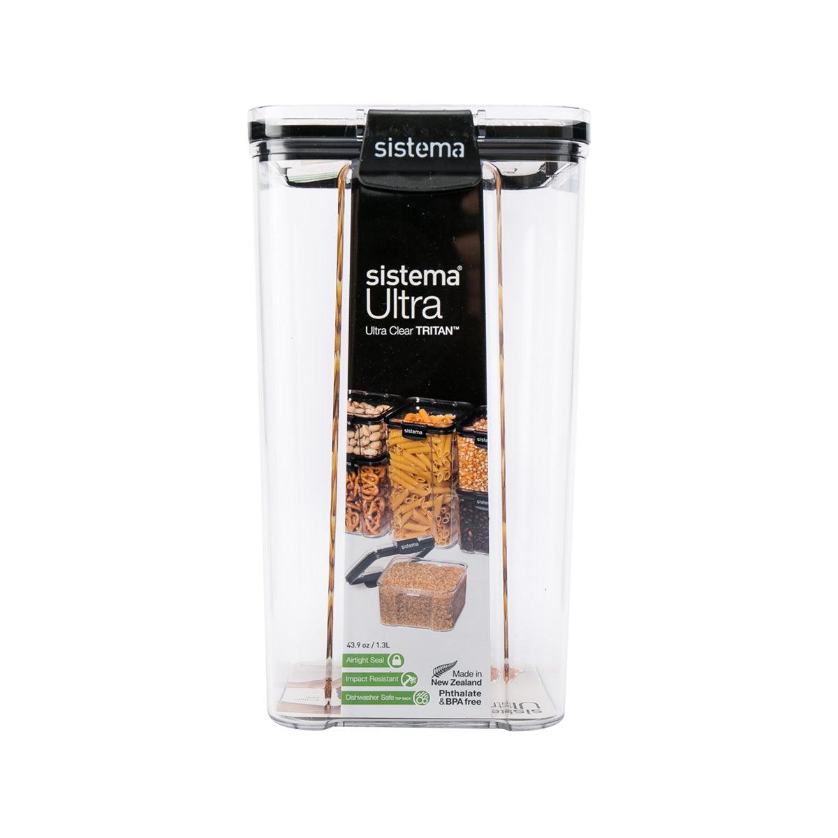 SISTEMA Ultra square clear Tritan container with black lid, 1.3L