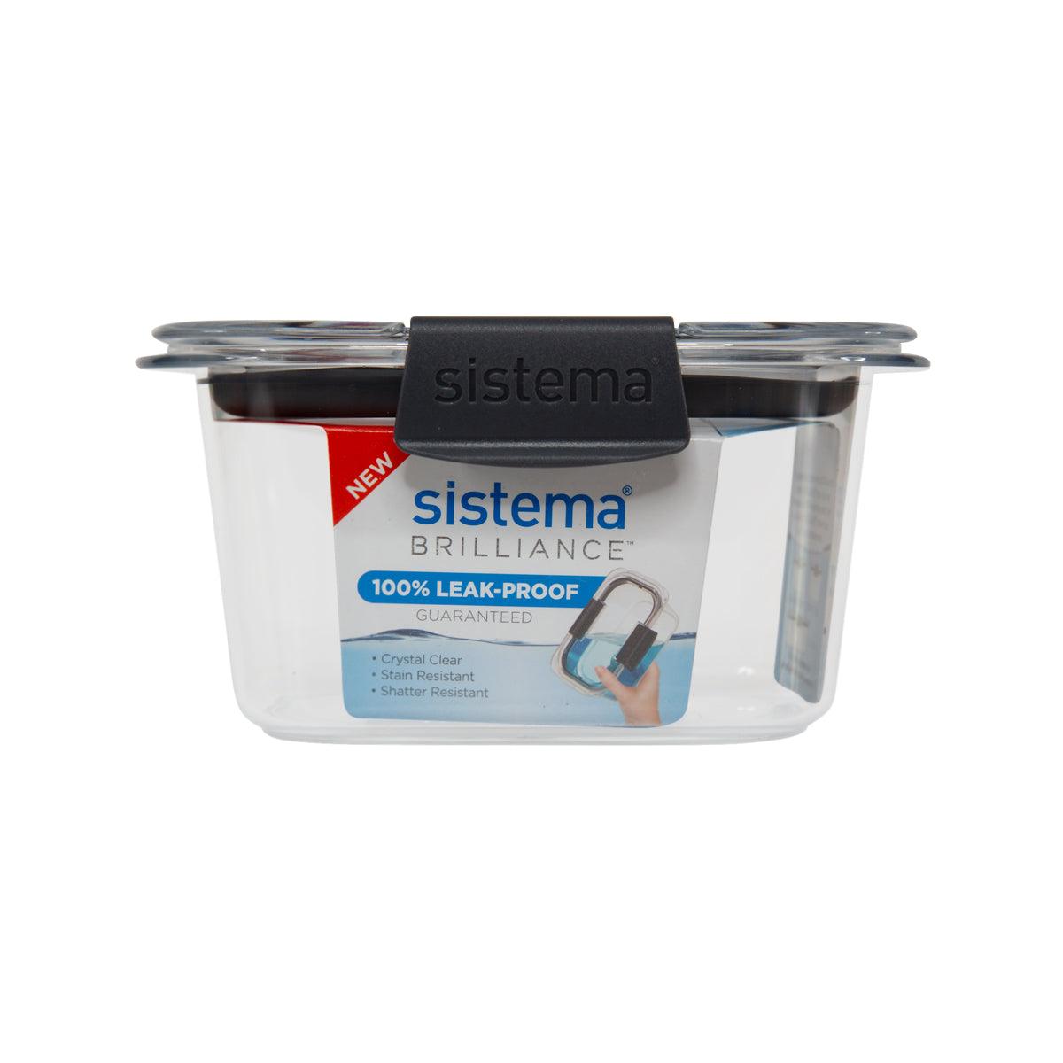 Small clear rectangular food container with black snap lid, 380 mL capacity
