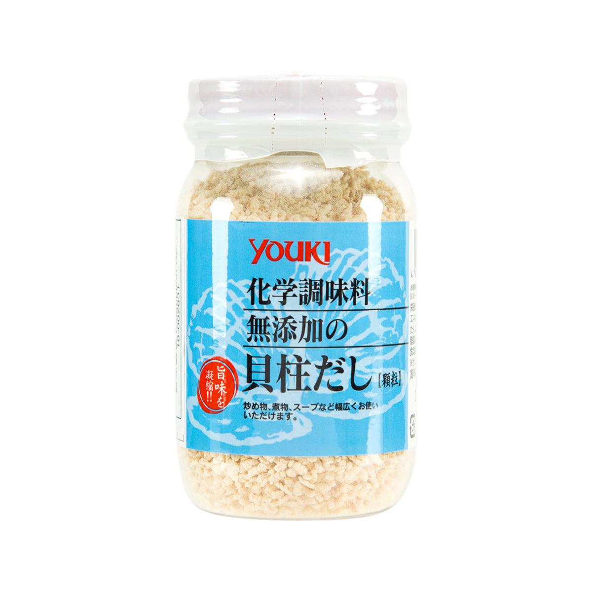 Scallop soup stock granules jar with blue label, no artificial flavor claim