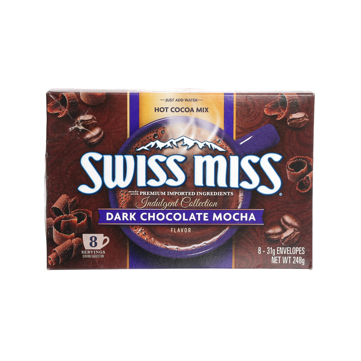 Hot cocoa mix box, dark chocolate mocha flavor, 248 g net weight