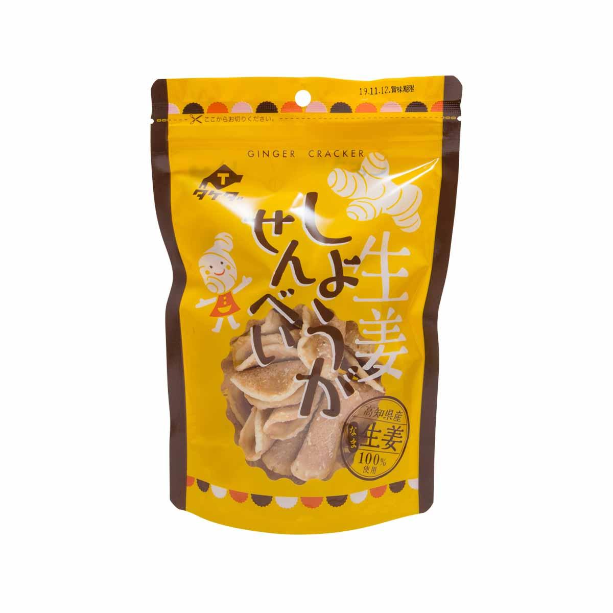 Ginger wheat cracker 100g in yellow stand-up pouch, front view