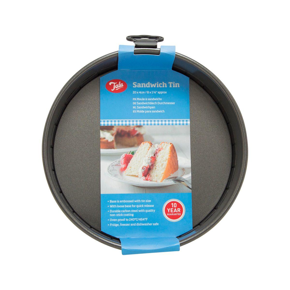 Round 20cm sandwich tin with loose base, nonstick black baking pan